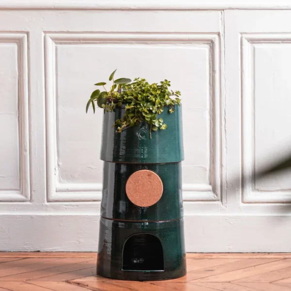 Pot de fleur composteur émaillé - Vert foncé